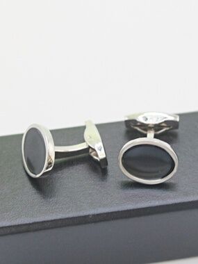 Vintage Black Onyx & Silver Tone Cufflinks
